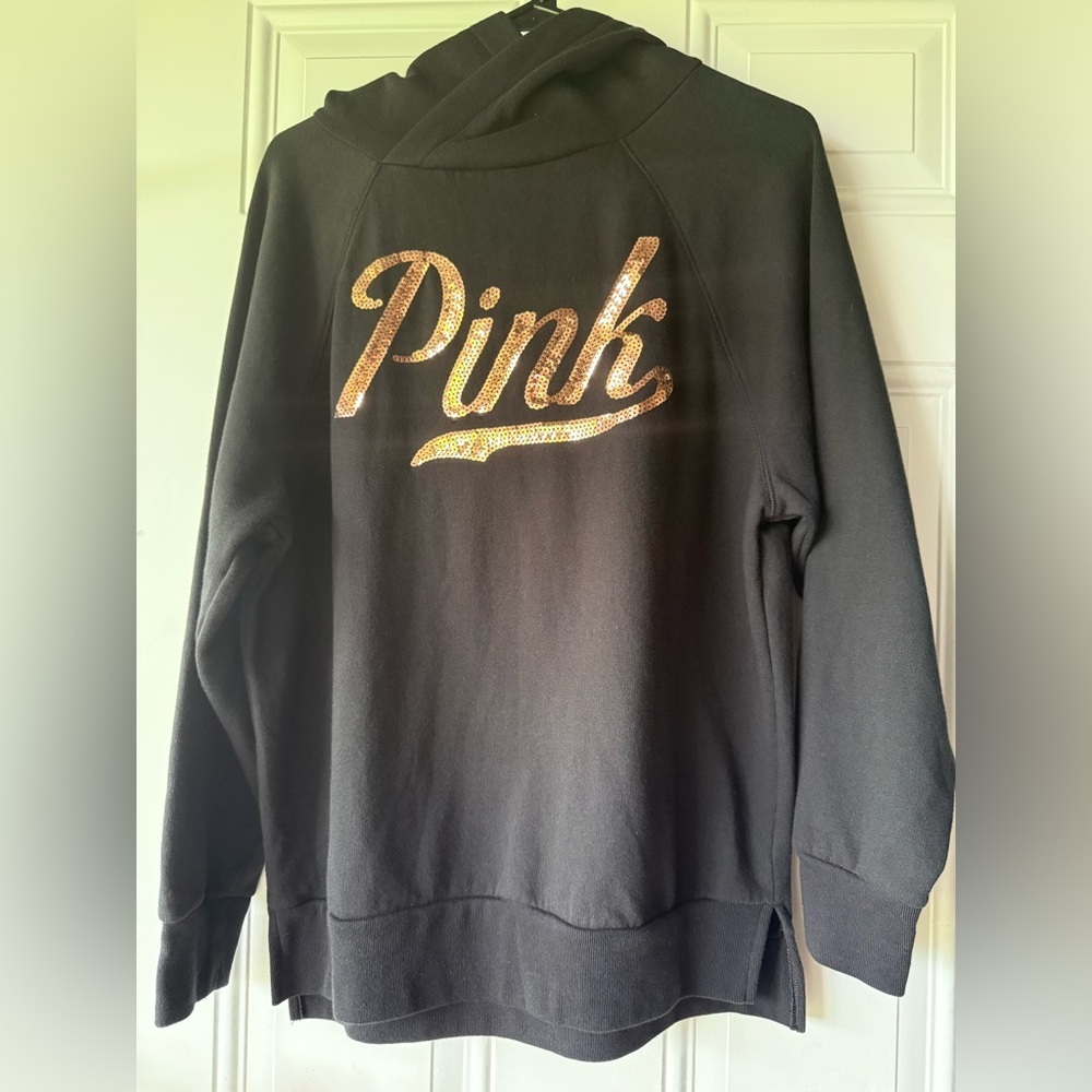 VS Pink Black Sequined Hoodie Sweatshirt